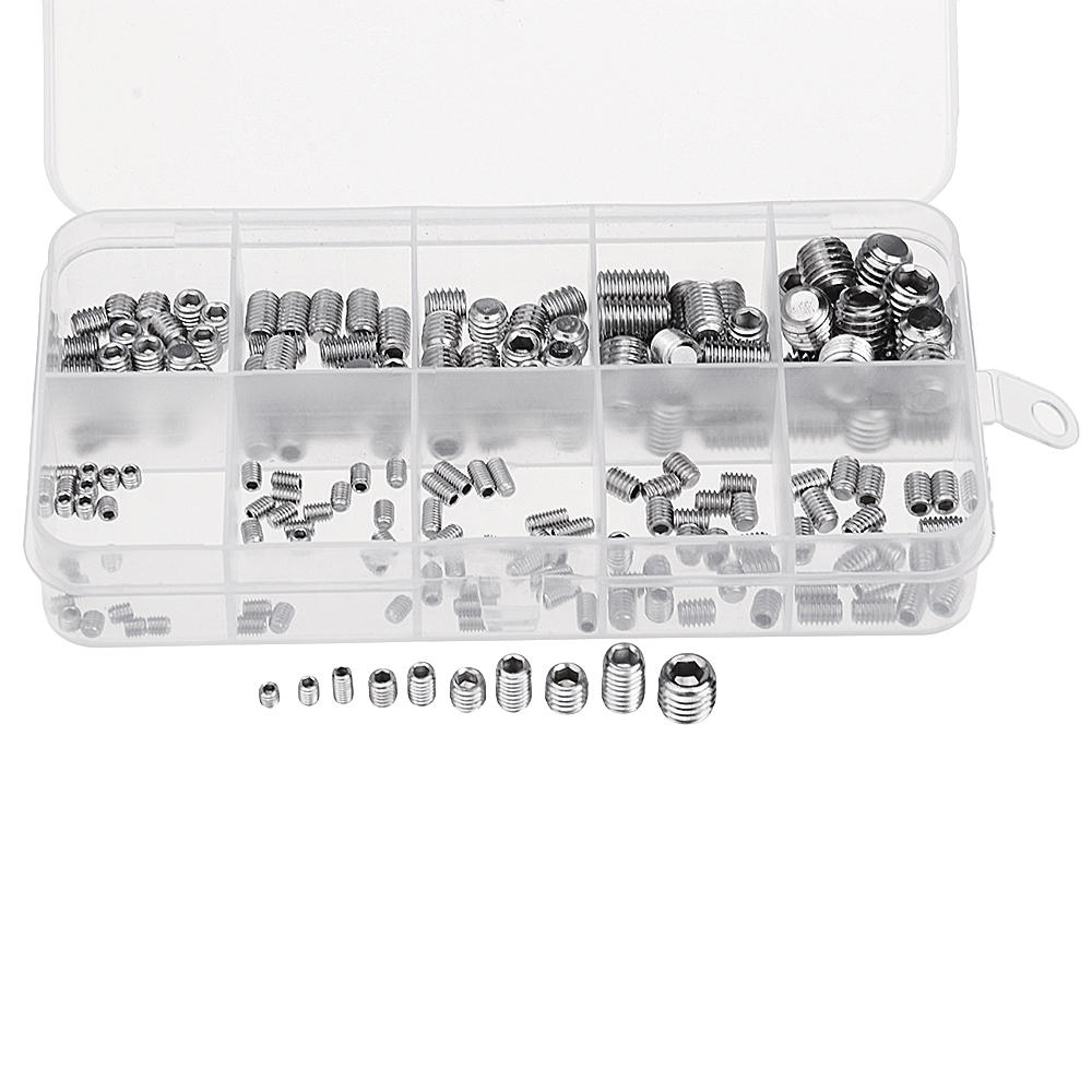 200Pcs Stainless Steel Set Grub Screw Allen Hex Socket Cup Point Assortment M3/M4/M5