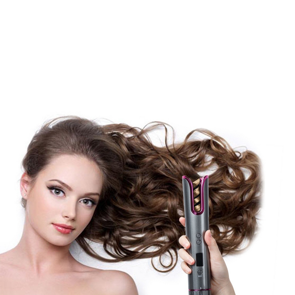 Cordless Auto Hair Curler Automatic Anti-tangle Curling Iron 4 Temperature & 6 Timer Settings LCD Display