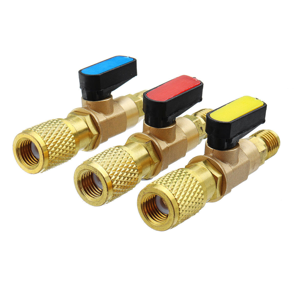 3pcs/set 3 Colors R410A Refrigerant Brass Straight Ball Valves AC Charging Hoses