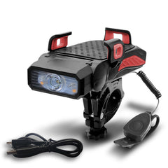 4-in-1 Bicycle Light 5 Gear USB Rechargeable Bike Highlight 130dB 5 Modes Horn Phone Holder Power Bank Cycling