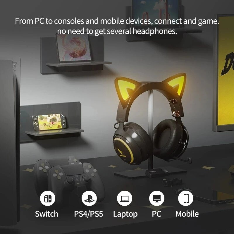 Gaming Headset USB 7.1 RGB Lights 3 Modes With 4 Covers Retractable Mic for Games/Video/Live