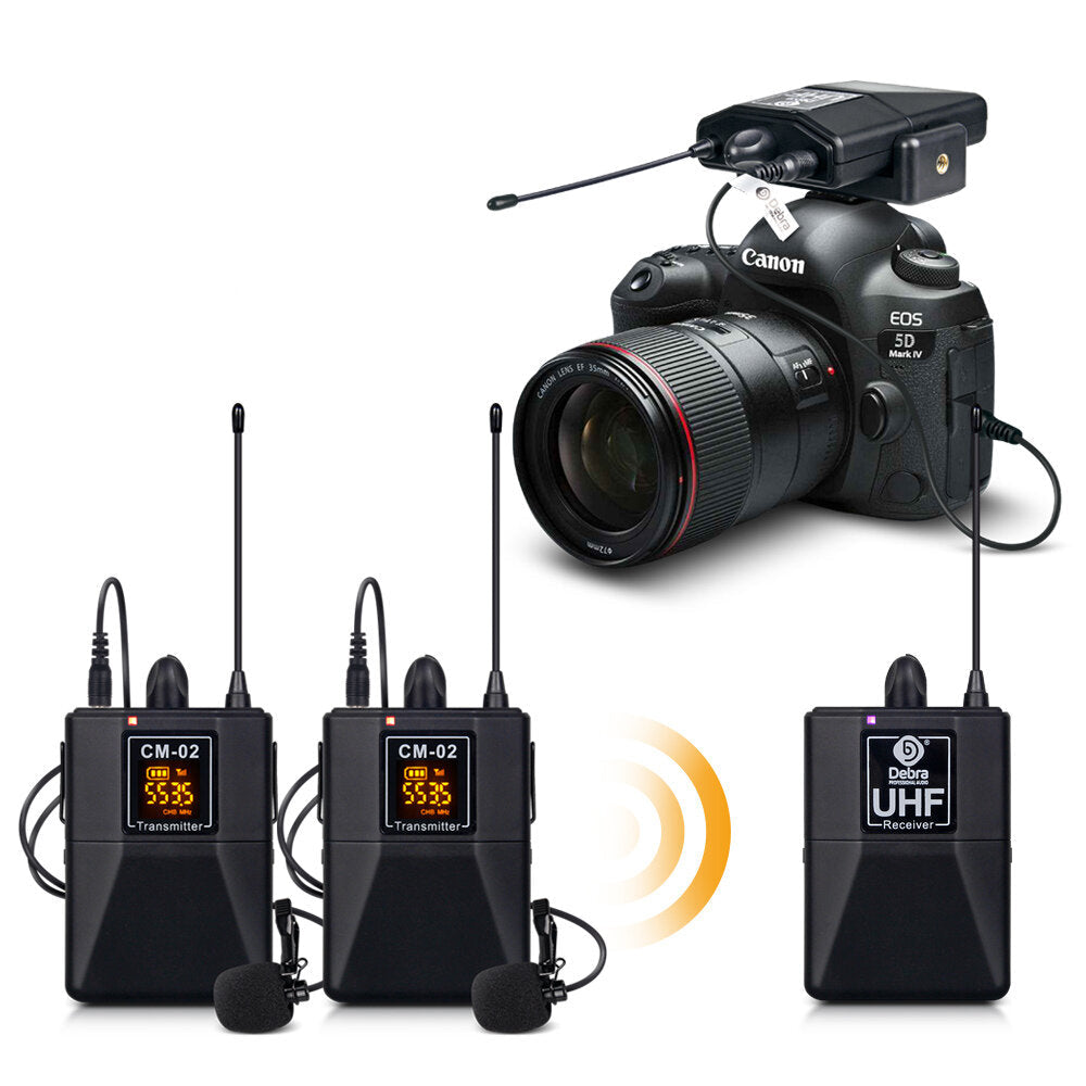 UHF Wireless Lavalier Microphone with 30 Selectable Channels 50m Range for DSLR Camera Interview Live recording