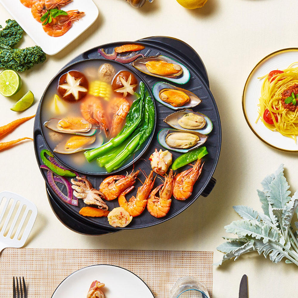 1300W Electric Grill with Hot Pot from Non-stick 3 Gear Adjustment