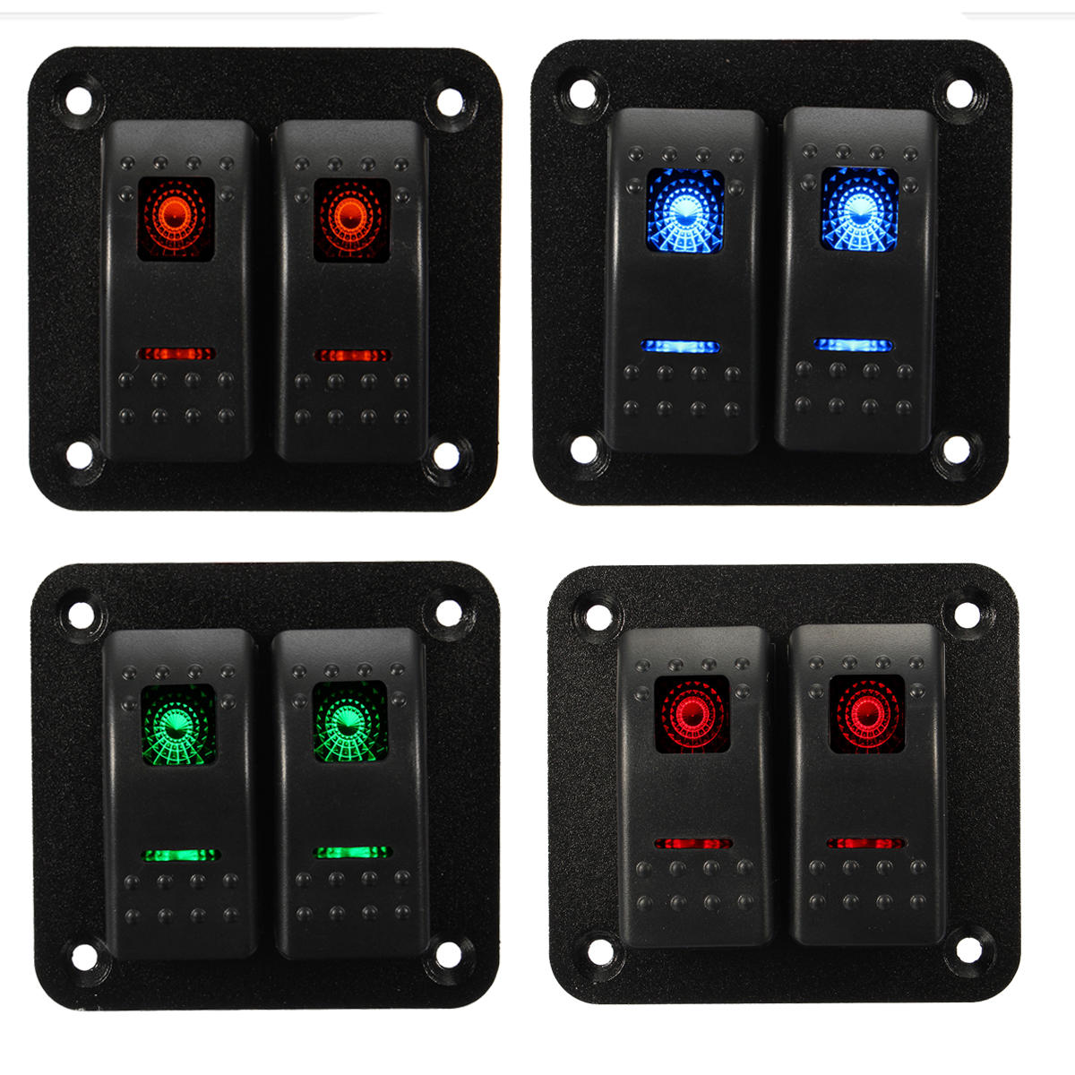 12V 24V 2 Gang Waterproof LED Car Marine Truck Boat RV Rocker Switch Panel