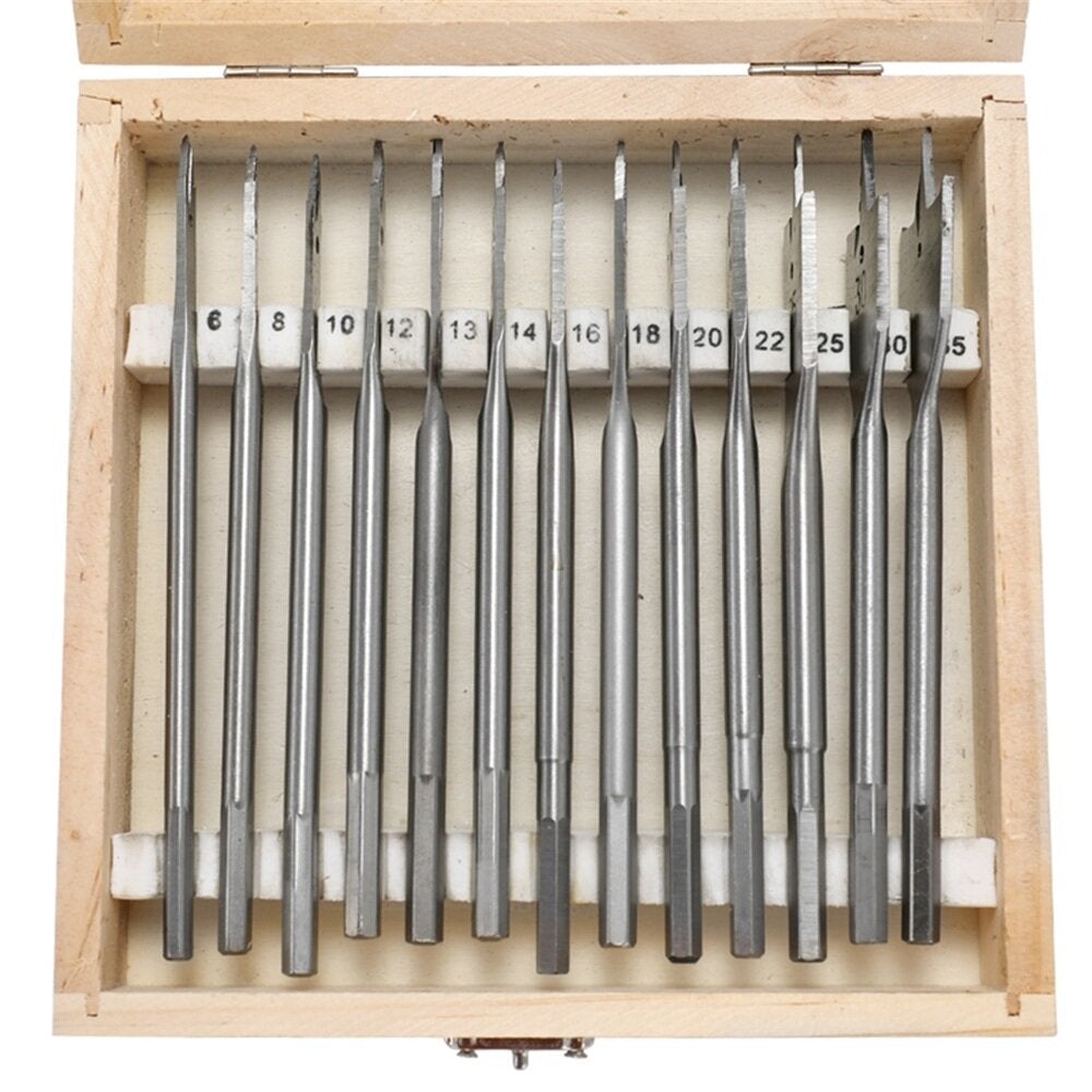 13pcs 6-35mm Spade Drill Bits Set Paddle Flat for Hole Cutter Woodworking