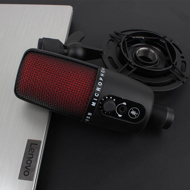 condenser studio microphone stereo recording with volume control real silent key led status display