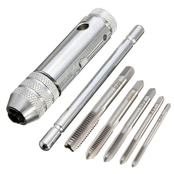 T Handle Ratchet Tap Wrench with 5pcs M3-M8 Machine Screw Thread Metric Plug Tap