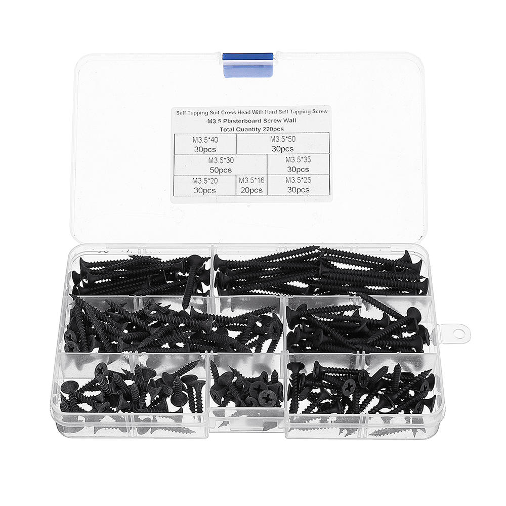220Pcs/Set M3.5 Carbon Steel Flat Countersunk Head Cross Woodworking Screws Self Tapping Wood Screw Kit