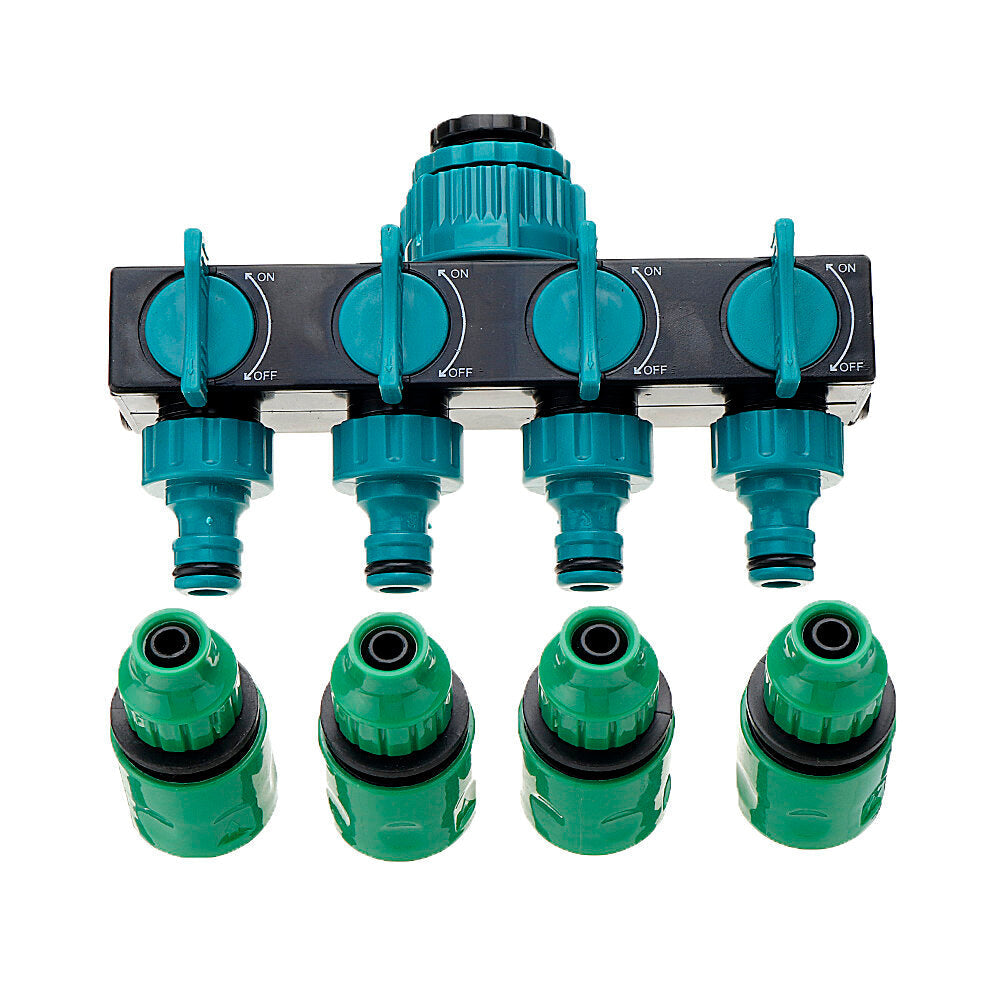 Universal 4 Way Garden Hose Splitter Tap Manifold for 1/2" 3/4" 1" Faucet Shut Off Connector Water Pipe Divider Quick Adapter Outdoor Irrigation