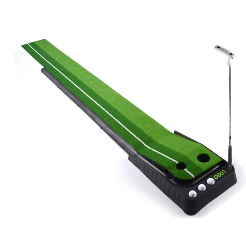 Golf Putting Green Trainer Pad with Auto Ball Return System with 2 Holes