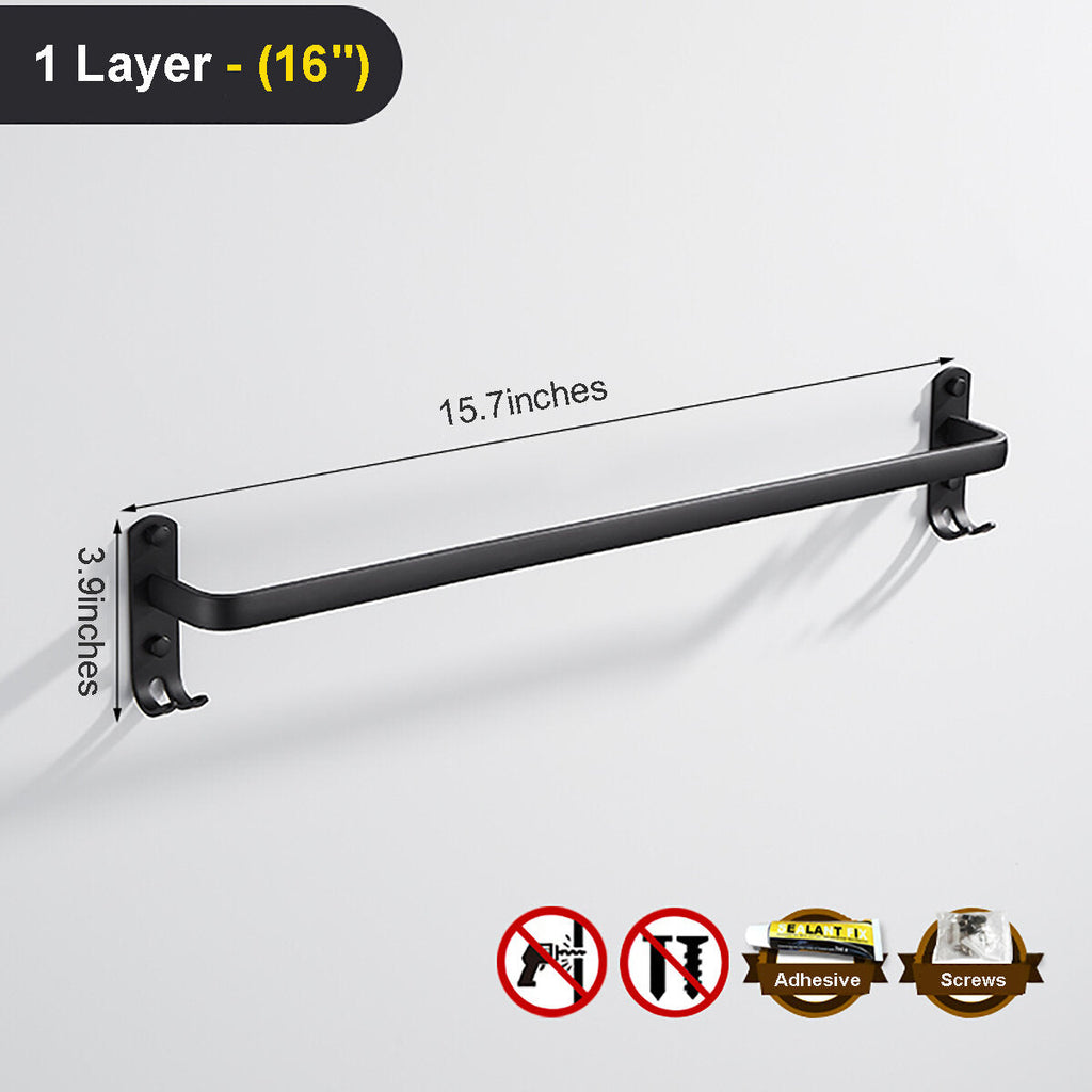 Towel Hanger Wall Mounted 30-50 CM Towel Rack Bathroom Aluminum Black Towel Bar