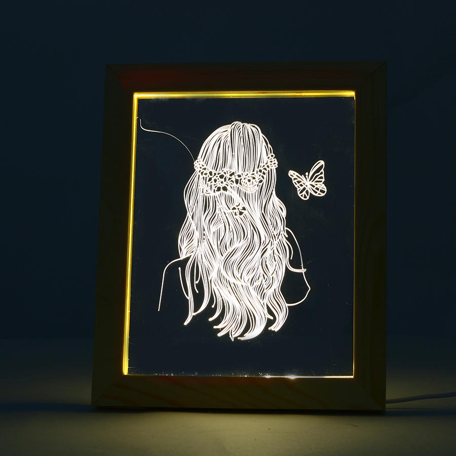 3D Photo Frame Illuminative LED Night Light Wooden Girl Christmas USB Lamp