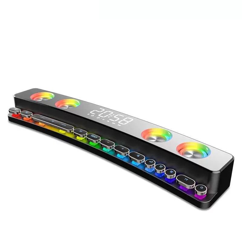 Bluetooth Wireless Game Speaker Soundbar USB 3D Stereo Subwoofer AUX FM Home Clock Indoor Sound Bar Computer Loudspeaker