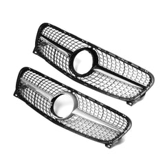 Diamond Front Grille Grill ABS Silver For Mercedes Benz