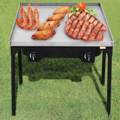 Outdoor Camping Picnic Double Stainless Steel Griddle Flat Top Plancha Pan Comal Cooking Stove