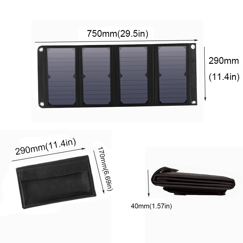 28W Solar Panels Portable Folding Foldable Waterproof Dual 5V/2.1A USB DC 18V 12V Solar Panel Charger for Phone Car RV Battery