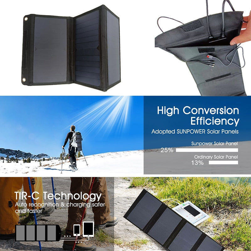 28W Solar Panels Portable Folding Foldable Waterproof Dual 5V/2.1A USB DC 18V 12V Solar Panel Charger for Phone Car RV Battery