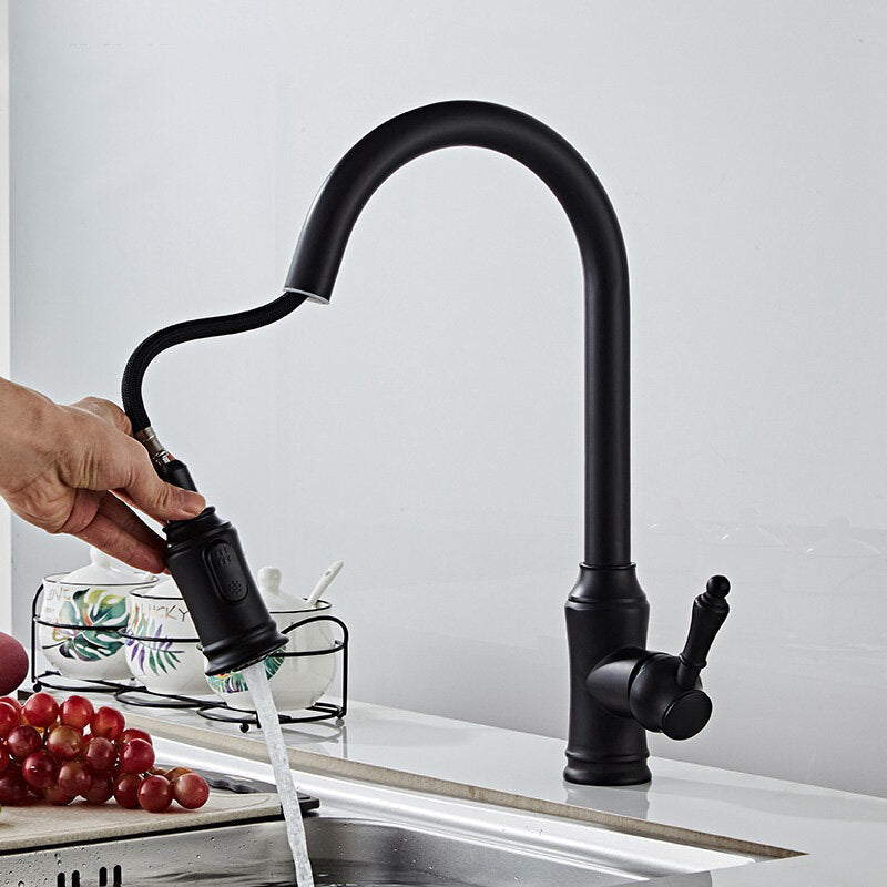 Brass Pull Out And Splash Proof Faucet Hot Cold Mixing Dual Mode Kitchen Sink Wash Basin Tap