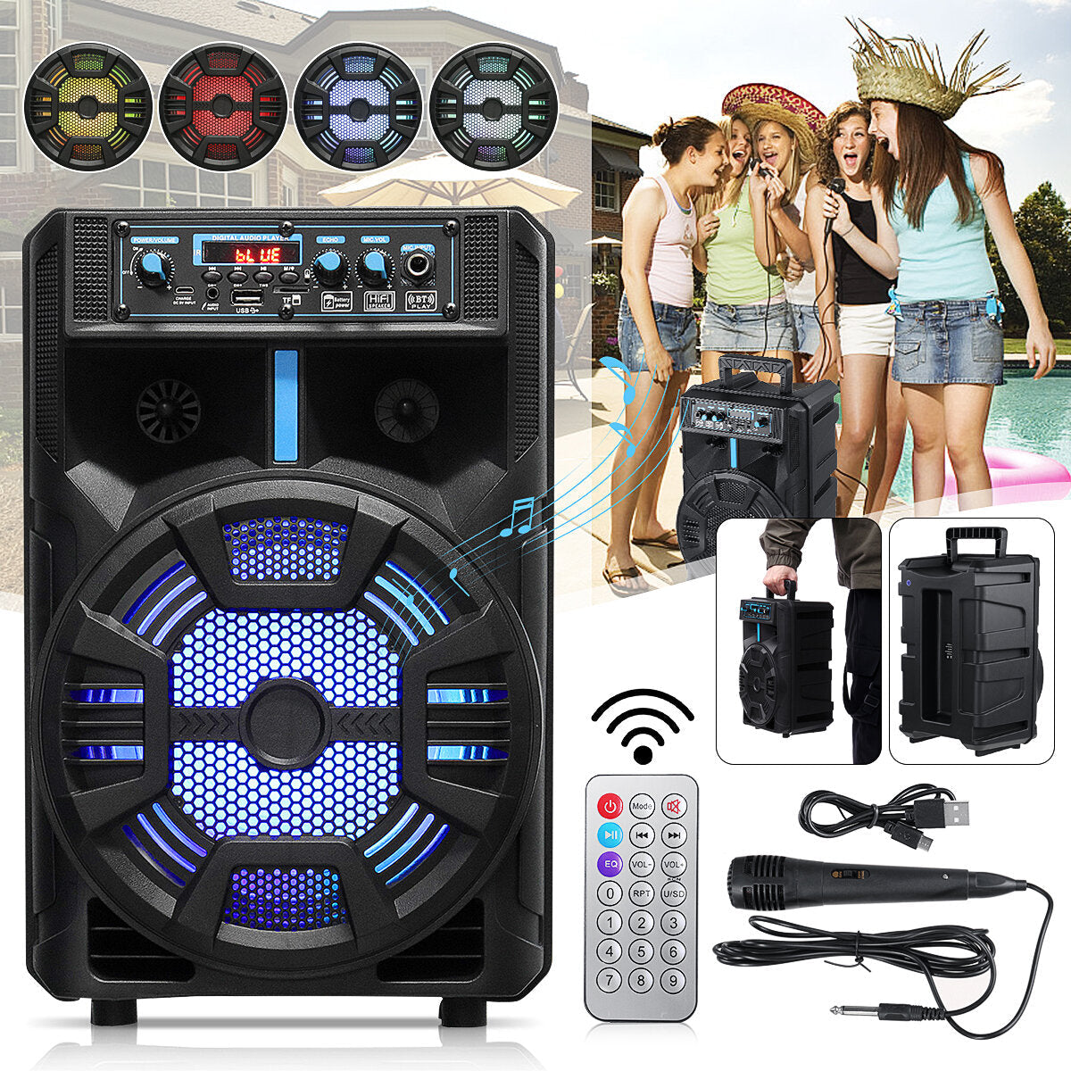 Portable FM Bluetooth Wireless Speaker Subwoofer Heavy Bass Sound System with Remote for Party