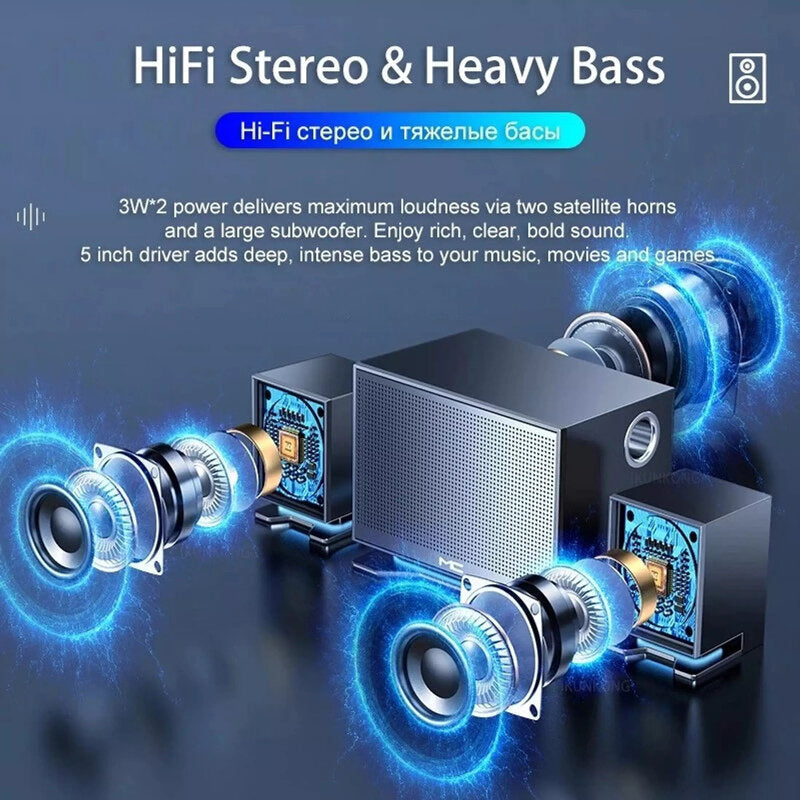 Home Theater System Wireless Computer Speakers Hi-Fi Stereo Subwoofer with Microphone Support USB TF AUX for Laptop PC TV Loudspeaker