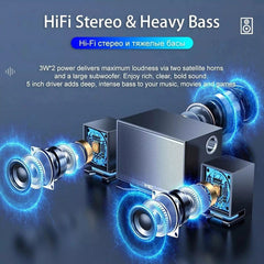 Home Theater System Wireless Computer Speakers Hi-Fi Stereo Subwoofer with Microphone Support USB TF AUX for Laptop PC TV Loudspeaker