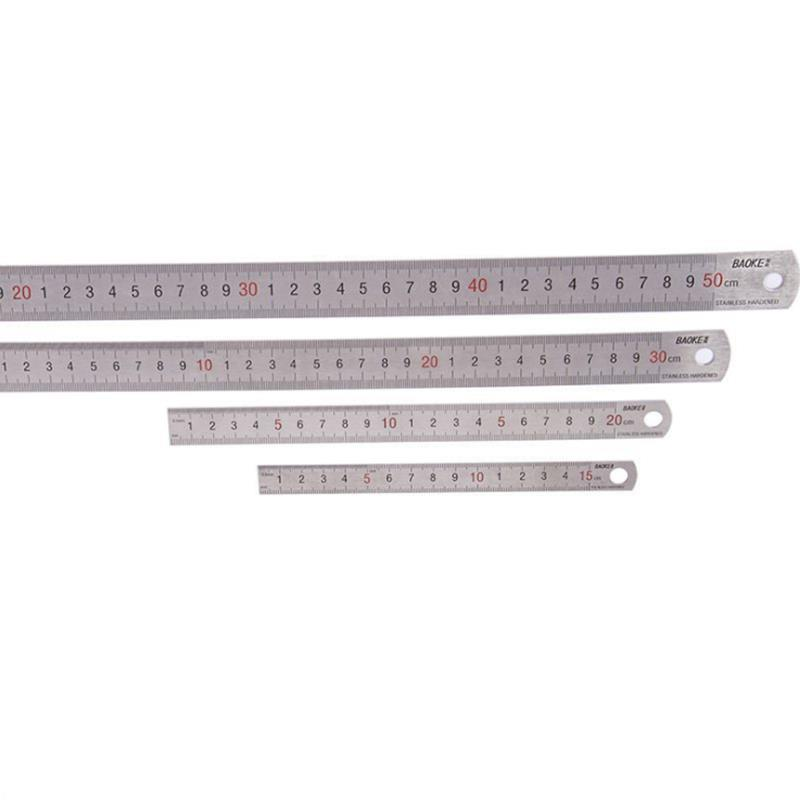 1Pcs 15cm/20cm/30cm/50cm Stainless Steel Straight Ruler Double Scale Student Rulers Painting Drawing Measuring Tool School Office Supplies Stationery