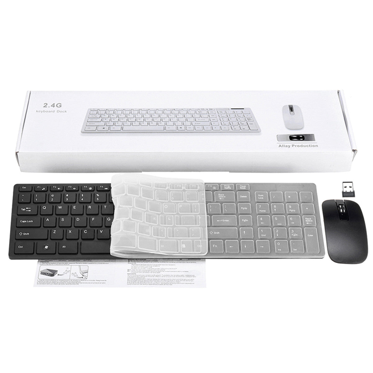 Ultra Thin 2.4GHz Wireless 101 Keys Keyboard and 1000DPI Mouse Combo Set With Keyboard Cover