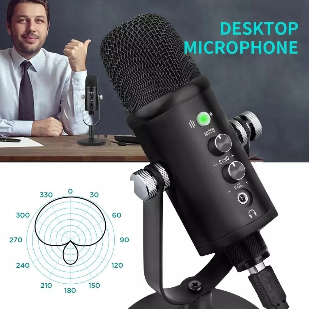 Metal USB Mic Condenser Microphone Recording for Laptop Windows Cardioid Studio Vocals Voice Over YouTube Tik Tok