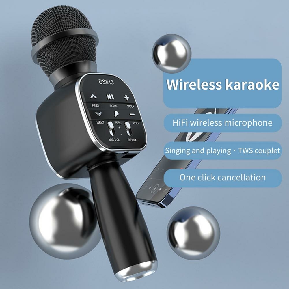 Handheld Microphone Versatile Sound Change Metal Bluetooth 5.0 Condenser Mic Music Player for Singing