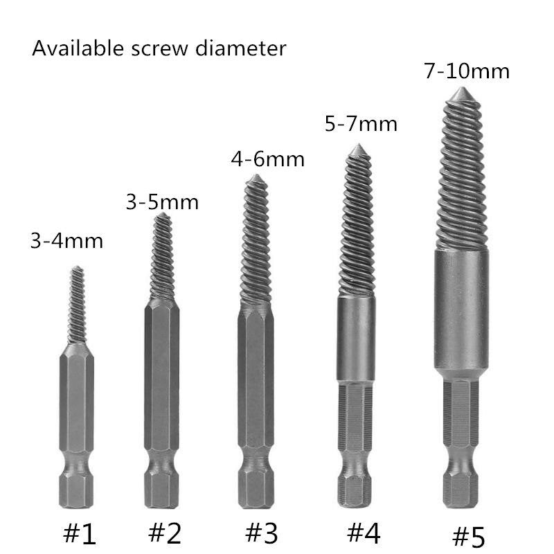 5Pcs Hex Shank Coarse/Fine Teeth Damaged Bolt Remover Screw Extractor Drill Bit Guide Broken Bolt Stud Remover Set