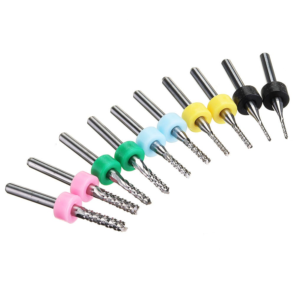 10Pcs 1.0-3.0mm End Mill Engraving Milling Cutter with Stop Ring Carbide Bits PCB Drill Bit Set