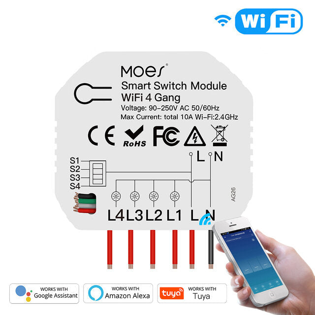 WiFi Smart Light Switch 1/2 Way Wireless Module App Remote Timer Switch On-off Device Works with Alexa Google Home