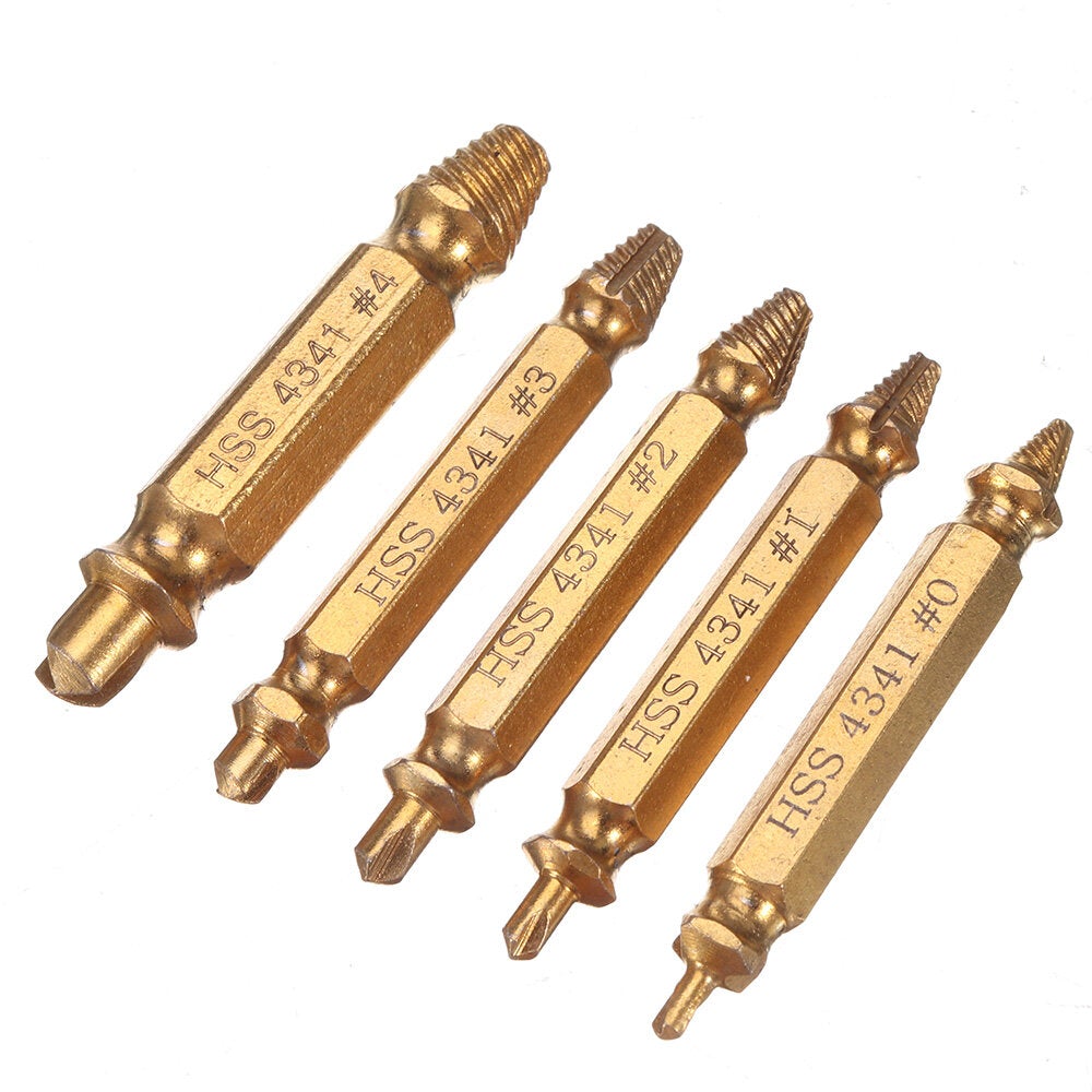 5Pcs Golden Damaged Screw Extractor Drill Bits Guide Set Broken Speed Out Stud Stripped Screw Remover Tool