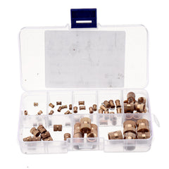 70Pcs M2/M2.5/M3/M4/M5/M6/M8/M10 Knurled Brass Round Female Thread Knurled Nuts Round Insert Embedment Nut Assortment Set