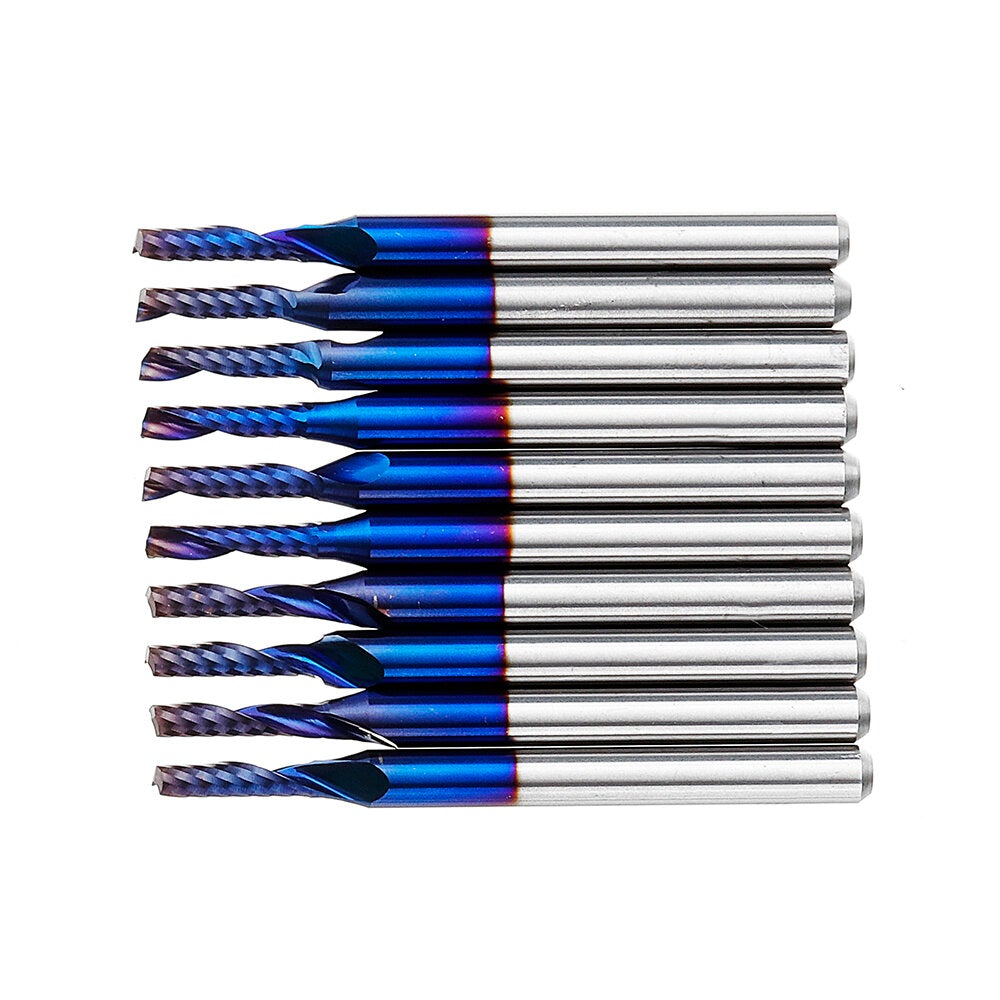 10pcs 3.175 Shank 2mm Blue Coated Single Flute End Mill Spiral CNC Milling Cutter