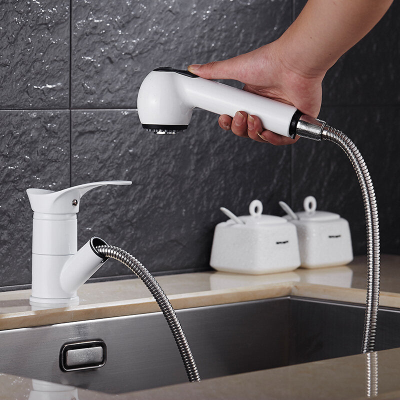 Pull Out Kitchen Faucet Water-Saving Polished Basin Mixer Brass Hot and Cold Tap