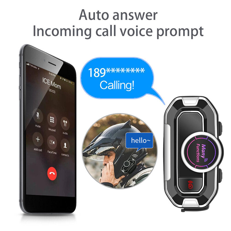 Motorcycle Helmet Intercom Heaphone Bluetooth 5.0 Waterproof Headset FM Wireless Communication Stereo Earphone