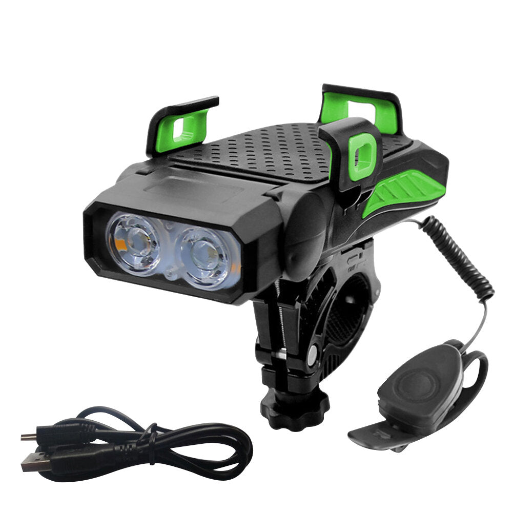 Bicycle LED Light USB Rechargeable Horn Phone Holder 4 in 1