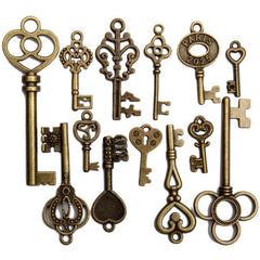13pcs Antique Vintage Skeleton Key Lot Set Pendant Heart Bow Lock Steampunk Jewel