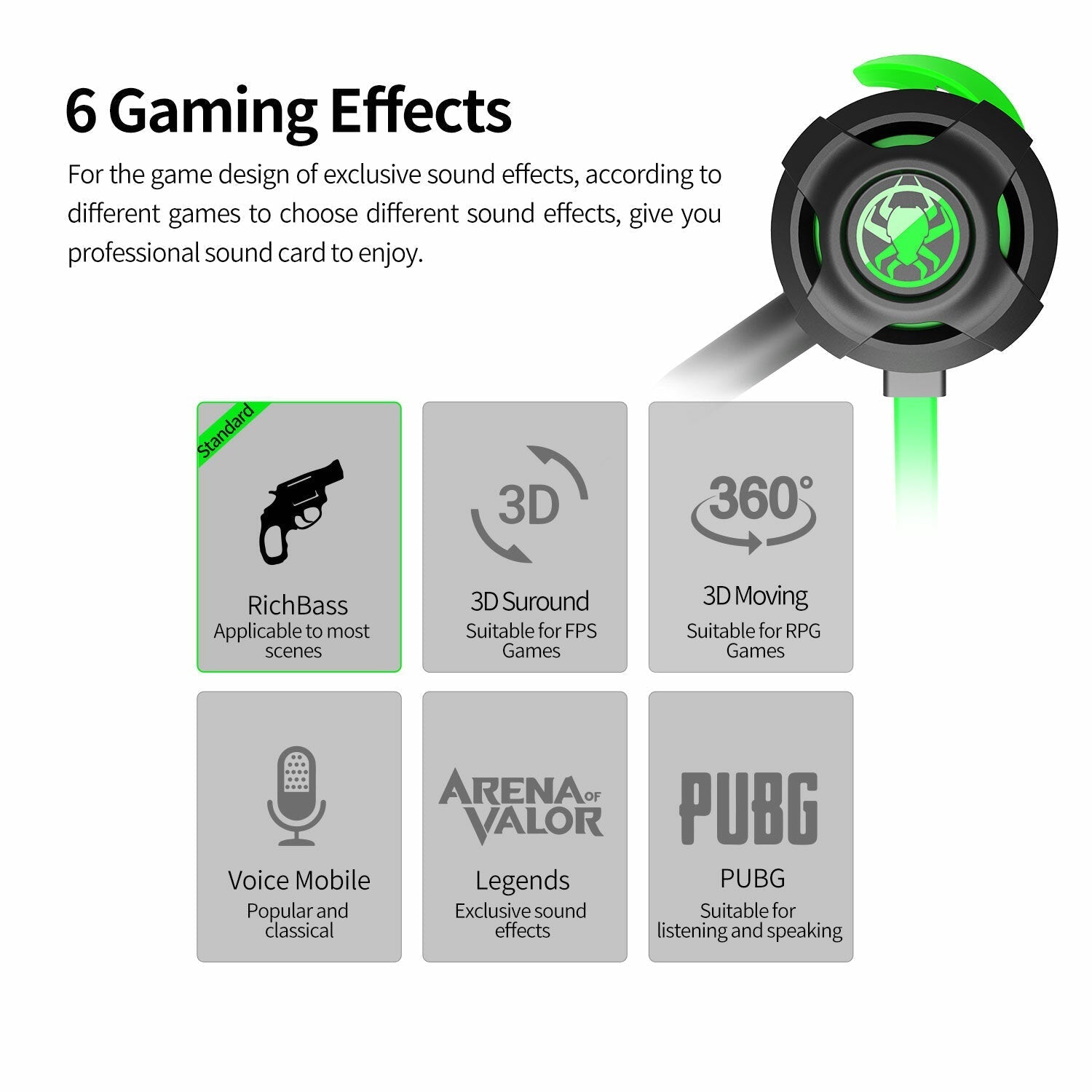 Game Live in-ear Wired Gaming Super Bass Earphones Microphone Built-in Game DSP Sound Card Type-c Plug