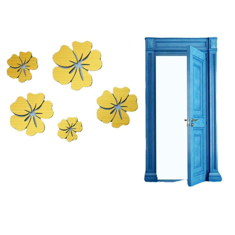5Pcs Flower Pattern Mirror Sticker Home Decor 3D Decal Art DIY Mural Decal For Living Room Decoration PVC Self Adhesive Poster