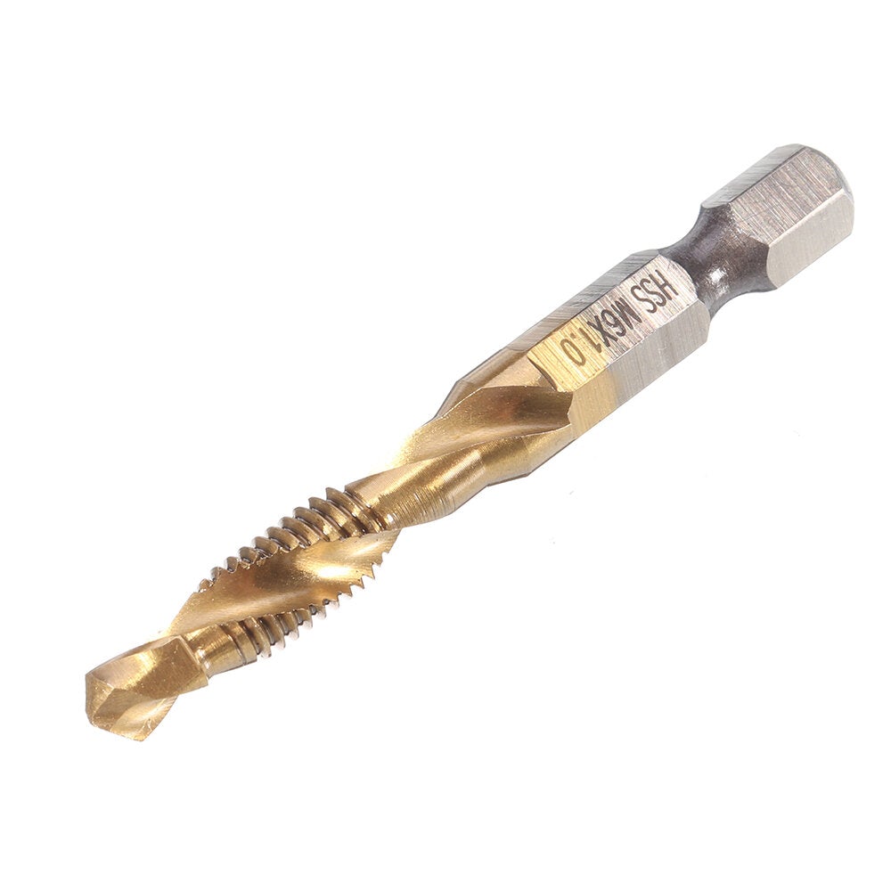 6Pcs M3-M10 Combination Drill Tap Bit HSS Titanium Coated Deburr Countersink Bits with Aotumatic Center Punch