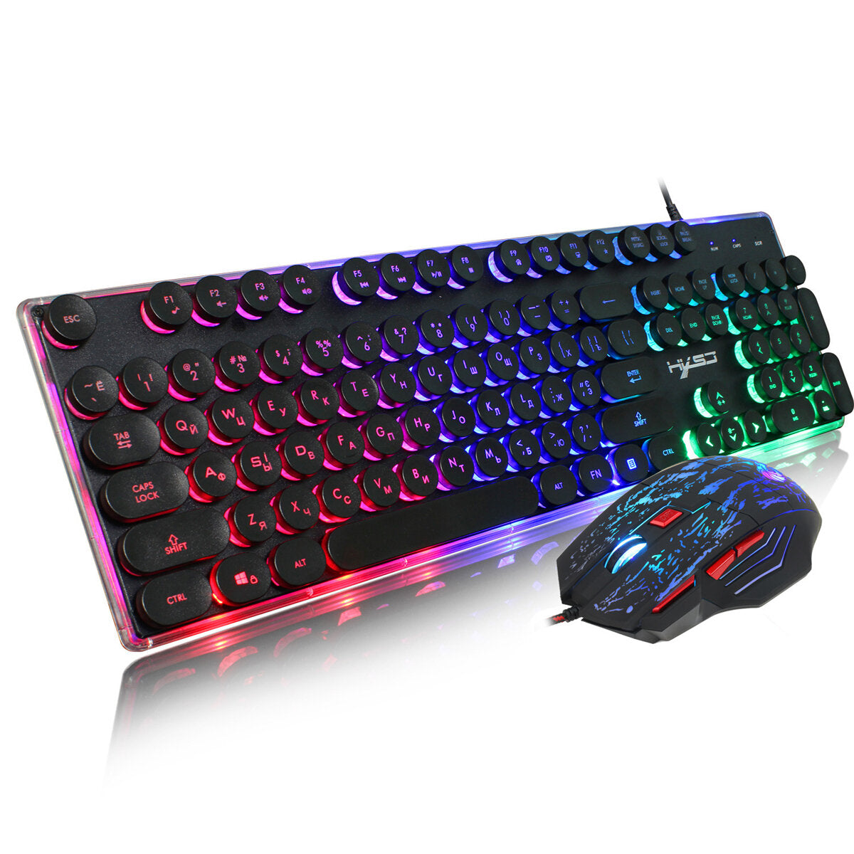 Russian Wired Gaming Keyboard & Mouse Set 104 Keys Rainbow Backlit Punk Keycaps Mechanical Feel Keyboard 5500DPI 7 Buttons Computer Mouse