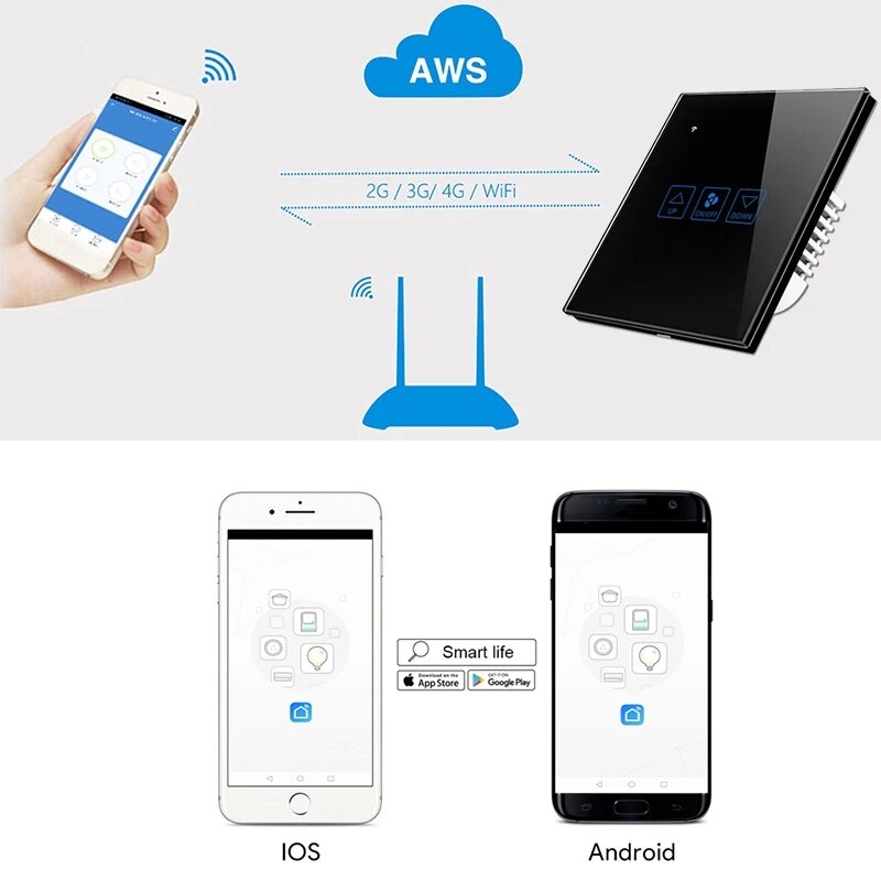 Fan Speed Control Touch Switch Smart Deluxe Crystal Panel Switch App Remote Control 90V 250V EU Wireless Switch