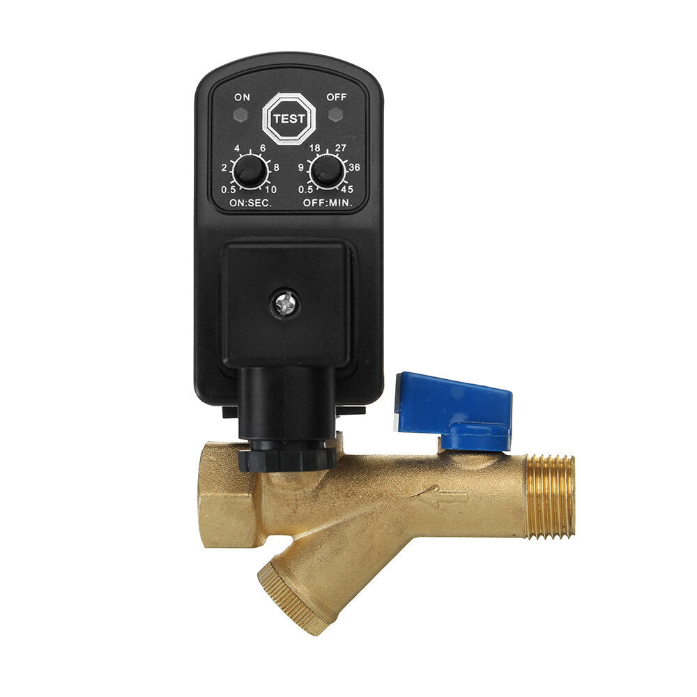 AC220V 1/2" Brass Electric Solenoid Automatic Timer Air Compressor Cold Dryer Drain Water Valve