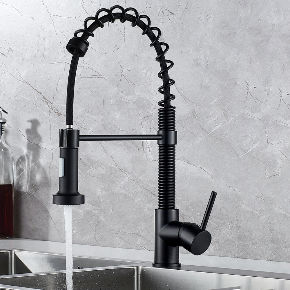 Kitchen Faucet With Pull Down Sprayer Commercial Spring Sink Single Handle Hot Cold Mixer Tap