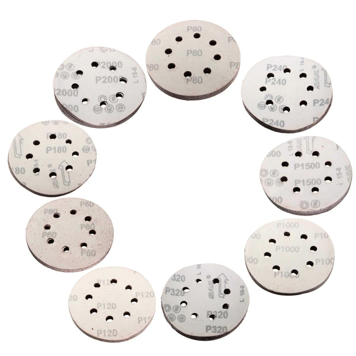 10pcs 8 Holes Abrasive Sand Discs Sanding Paper 60-2000 Grit SandPaper