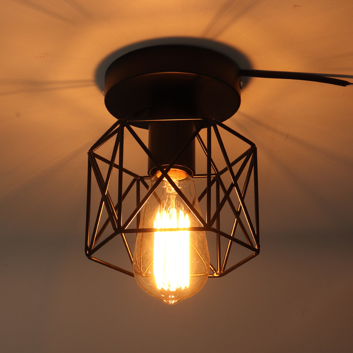Vintage Wall Lamp Metal&Wood Frame Flush Ceiling Light Fixture