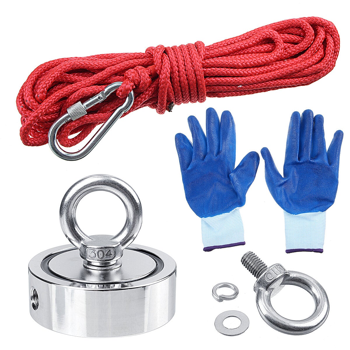 400KG Double Side Strong Recovery Magnet Fishing Salvage Tool w/ 10/20M Rope And Gloves
