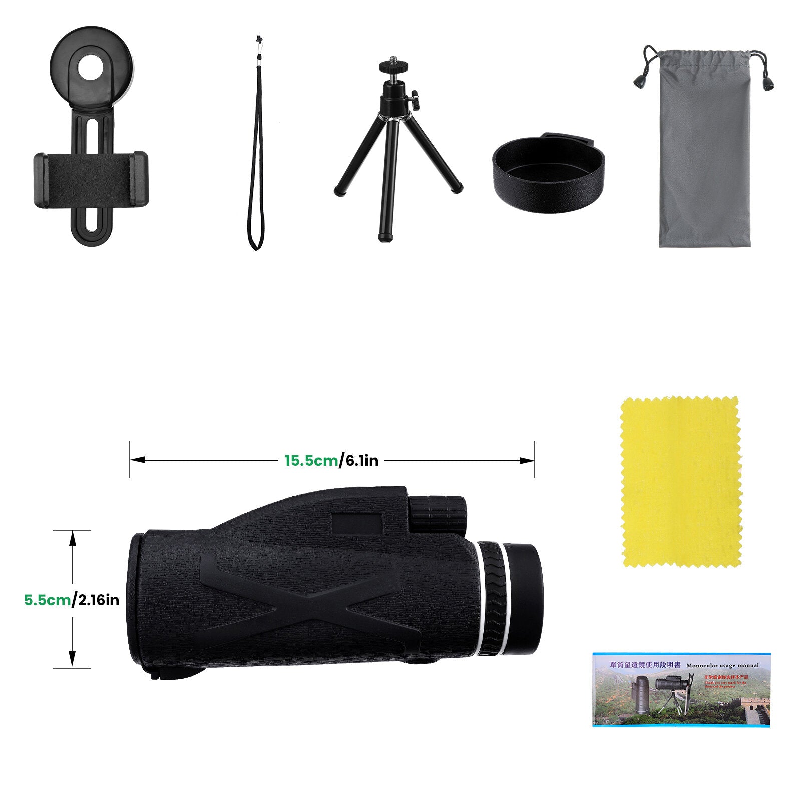 80x100 High Optical Monocular Portable Waterproof Telescope With Mobile Phone Adapter Tripod
